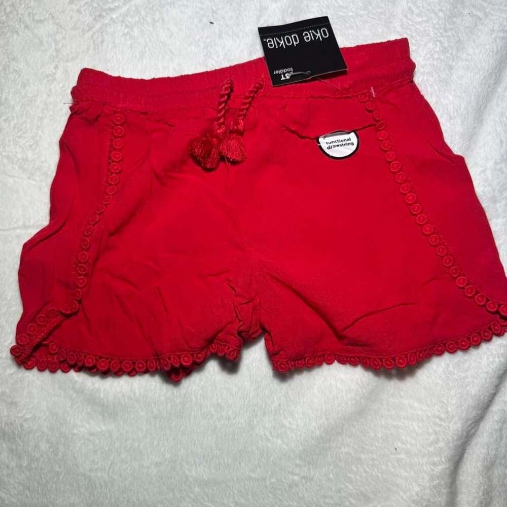 Okie Dokie Red Shorts Size 3T Pom Pom Trim